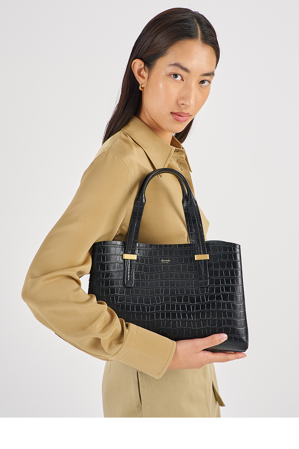 Anika Texture Small Day Bag Black Croc Oroton