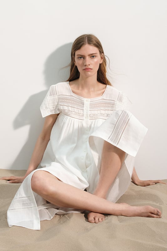 oroton lace trim apron dress Lace Trim Day Dress - white