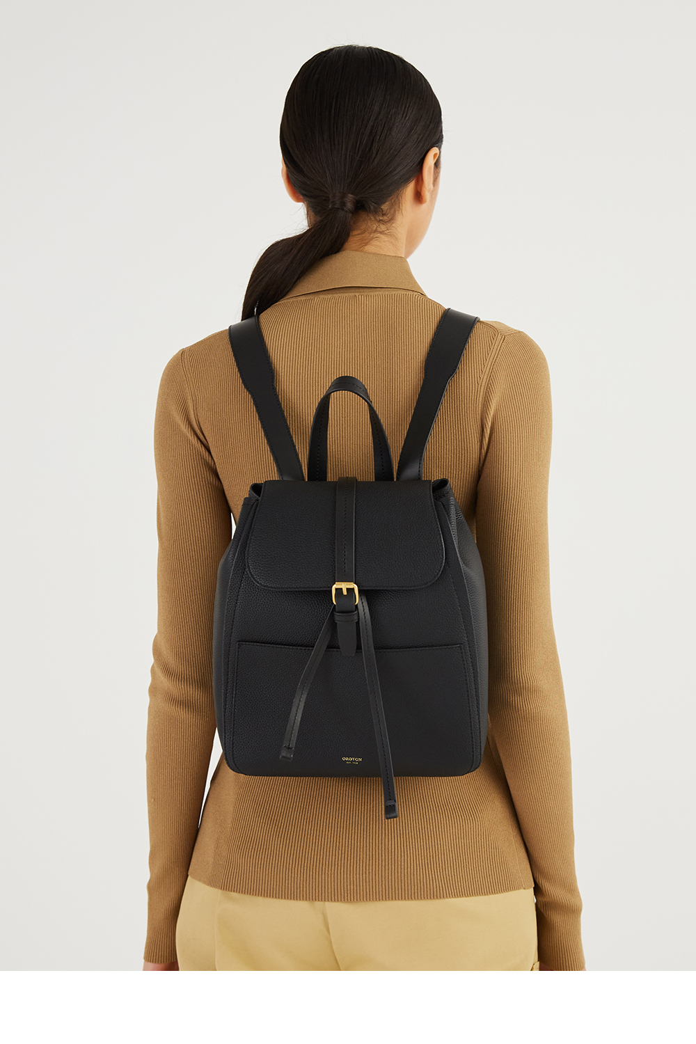 Dylan Medium Zip Buckle Backpack Black Oroton