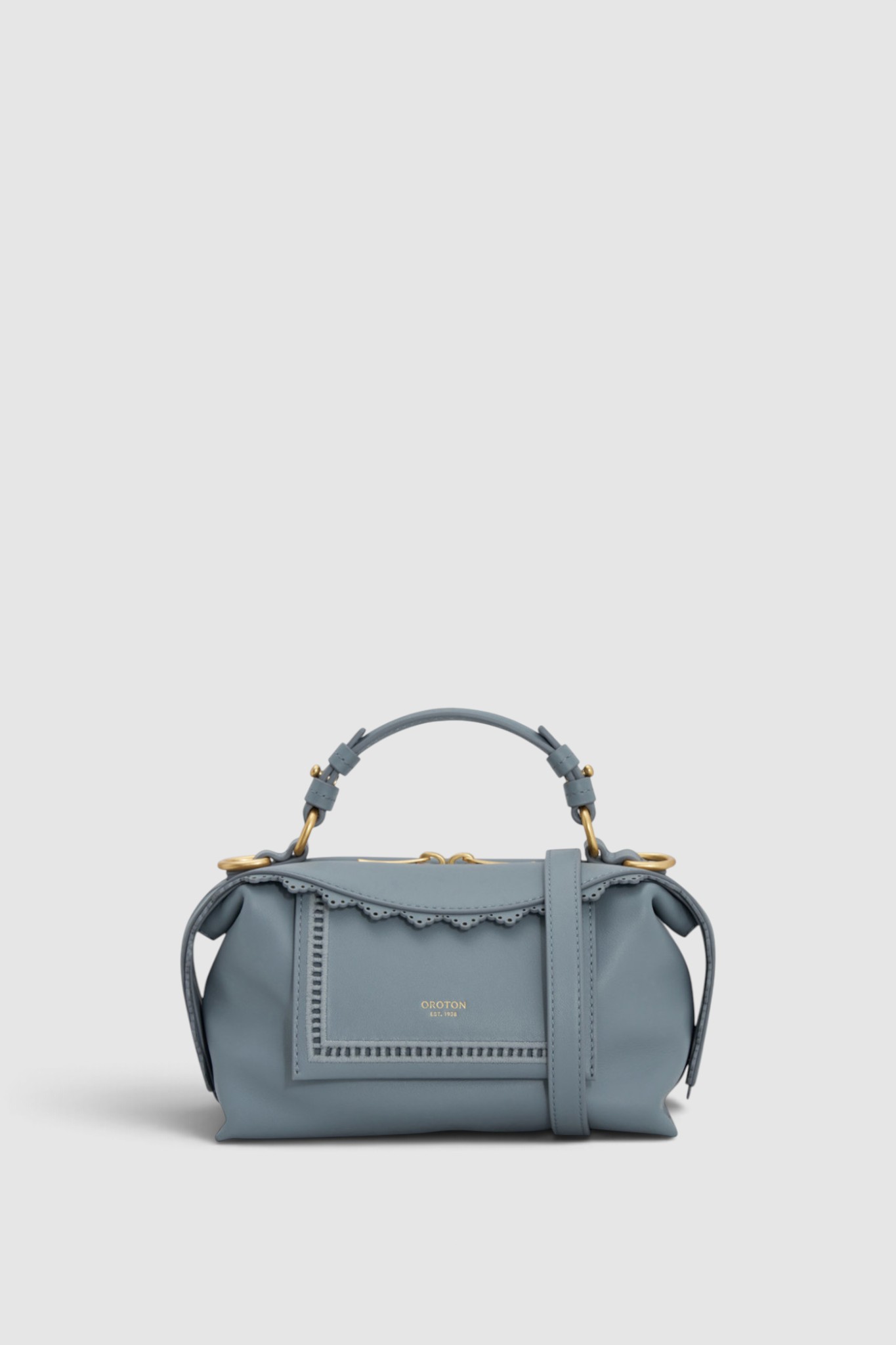 Mica Smooth Broidery Mini Bowler - Smoke | Oroton