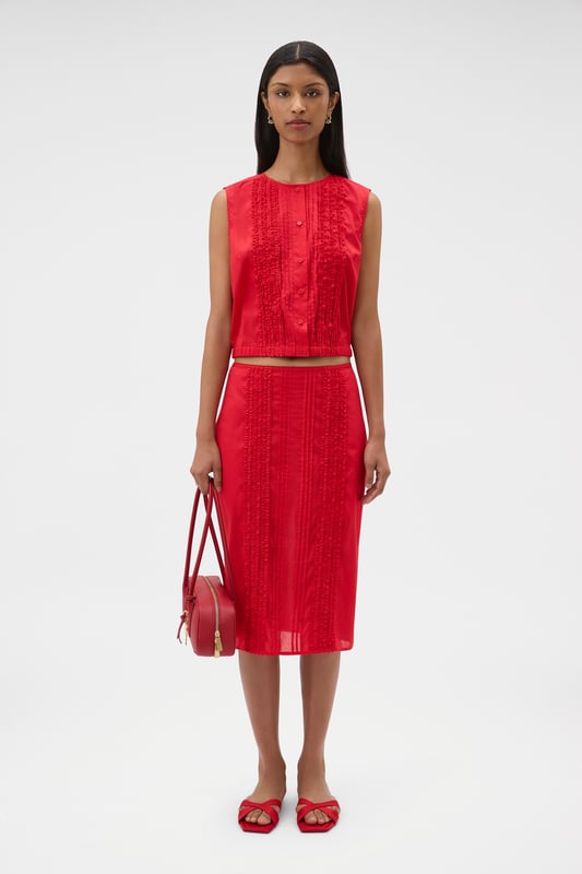 oroton red dress Oroton - Poppy Smocked Mini Dress