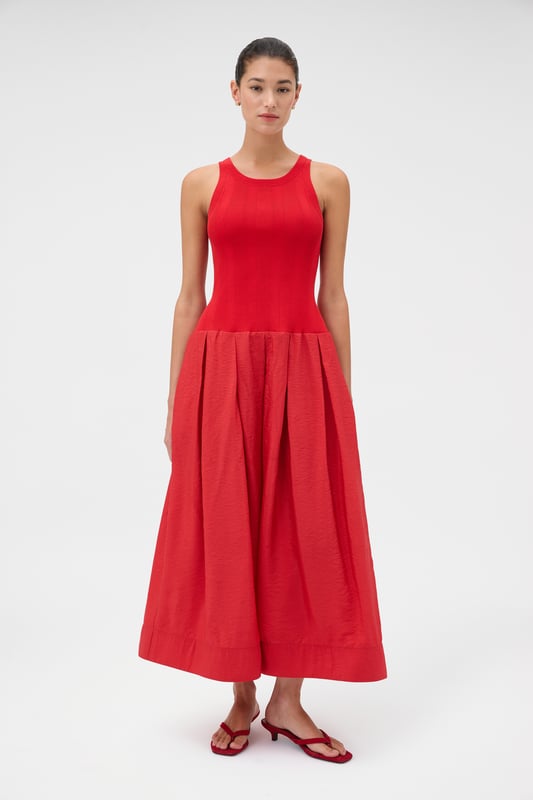 oroton red dress Oroton - Poppy Smocked Mini Dress