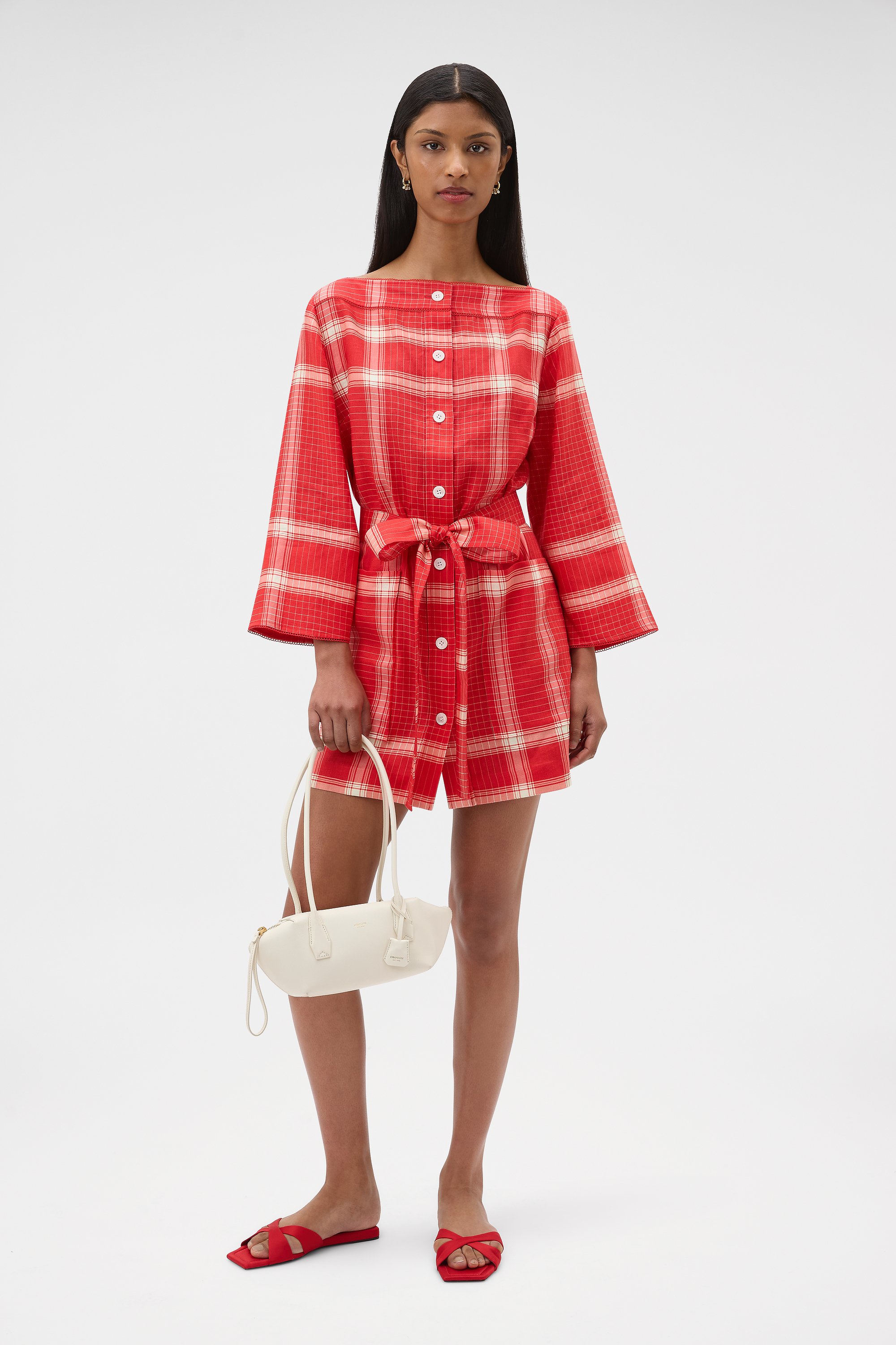 Vintage Check Tunic Dress - Ribbon Red | Oroton