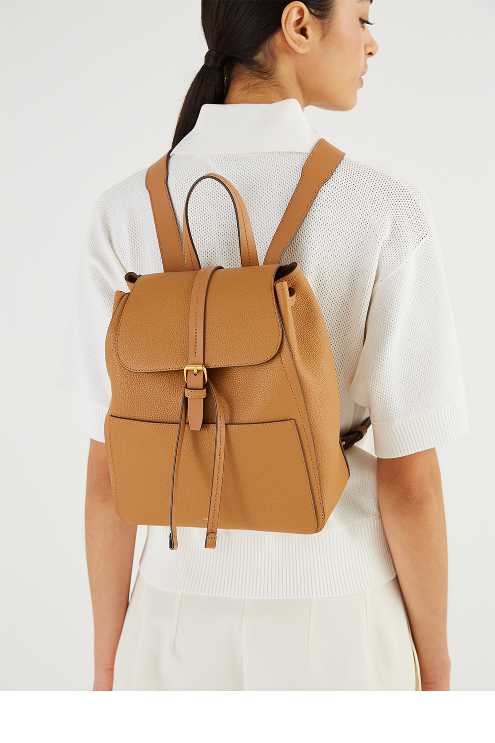 Dylan Medium Zip Buckle Backpack Tan Oroton